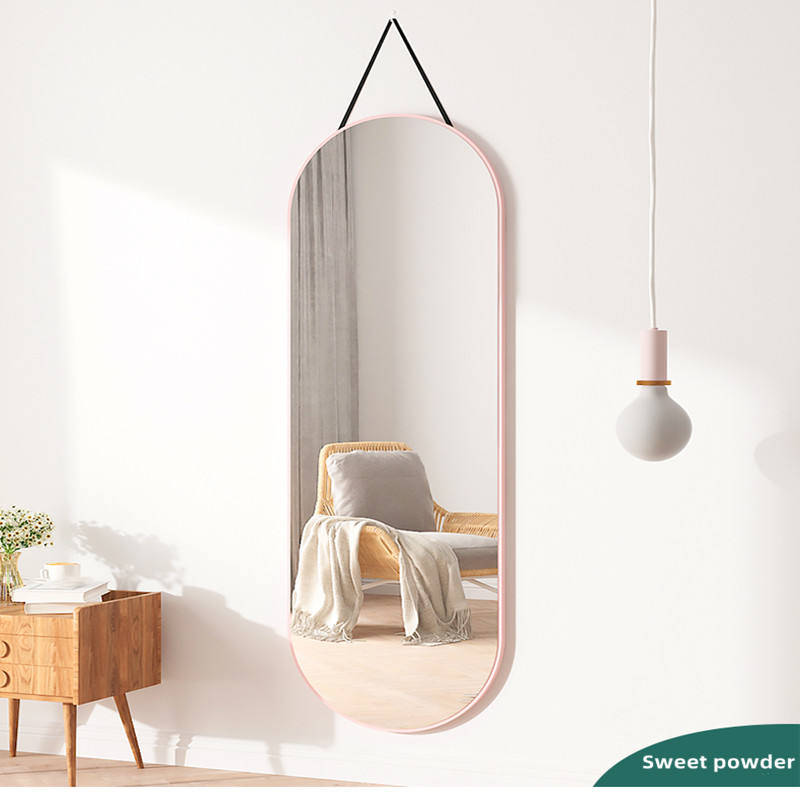 wg5l0xywxpd11611.jpg Nordic Full Length Mirror Oval Hanging Wall Mirror With Strap Aluminium Alloy Framed Runway Circle Mirror - WOSEN Mirror