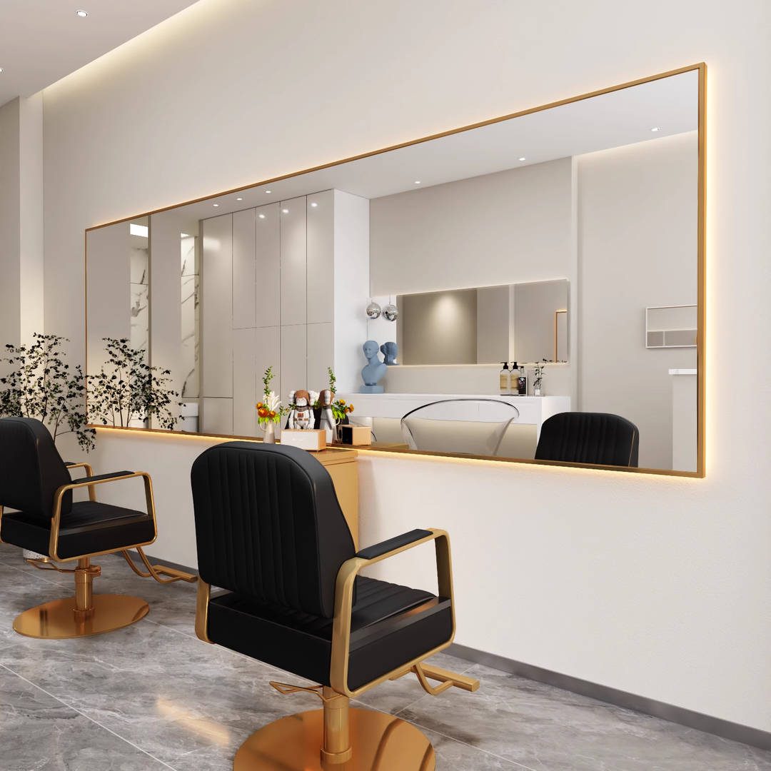 Customizable Modern Large LED Rectangular Mirror Aluminum Alloy Frame Horizontal Suspension for Barbershop Hair Salon Use - WOSEN Mirror
