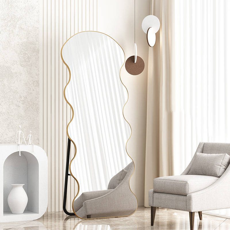 2023 New Design French Wave Full-Length Wall Mounted Decorative Mirror Wavy Irregular Shaped Framed Body Mirror for Home Decor - WOSEN Mirror