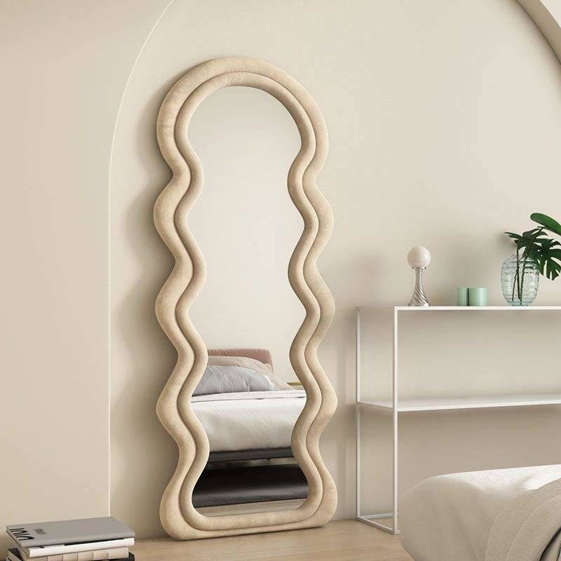 xjcgmxj3z5215087.jpg Modern Irregular Special Wavy Shaped Mirror High Definition Soft Fabric Frame Mirror Decorative Full Length Floor Wall Mirror - WOSEN Mirror