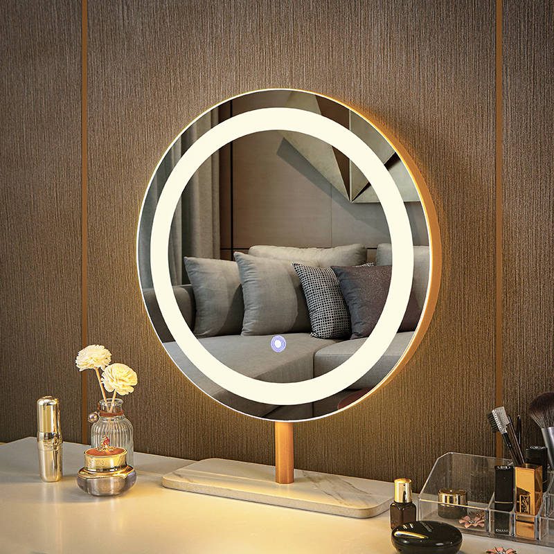 xpb2j0r0ytd5422.jpg Modern Style Mini Desktop Vanity Mirror Portable LED Makeup Mirror Rose Shape Digital Touch Sensor Personalized Metal Plastic - WOSEN Mirror