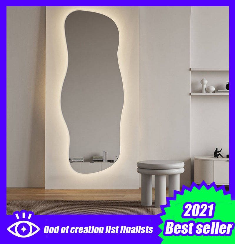 xuxv3aukmun20359.jpg Contemporary Full-Length Floor Mirror with Backlight Wave Design Light Emitting Home Decoration Mirror - WOSEN Mirror
