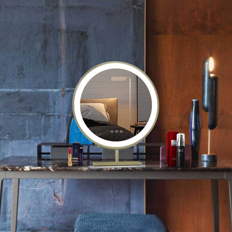 Hot Sale Metal Framed Round Vanity Table Desktop Makeup Mirror Touch Screen with Lights Bedroom Smart Led Mirror square Base - WOSEN Mirror