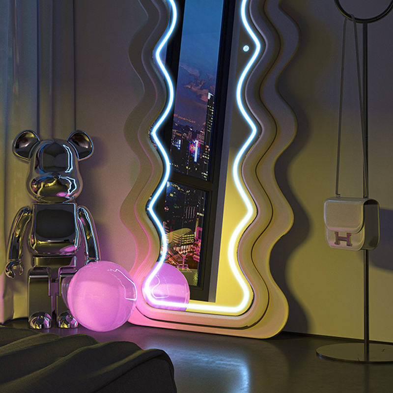 y5stbtmdont13973.jpg Modern Home Decor Luxury Floor Mirror Living Room Bedroom Wood Frame Wavy LED Mirror Wave Shape Floor Mirror - WOSEN Mirror