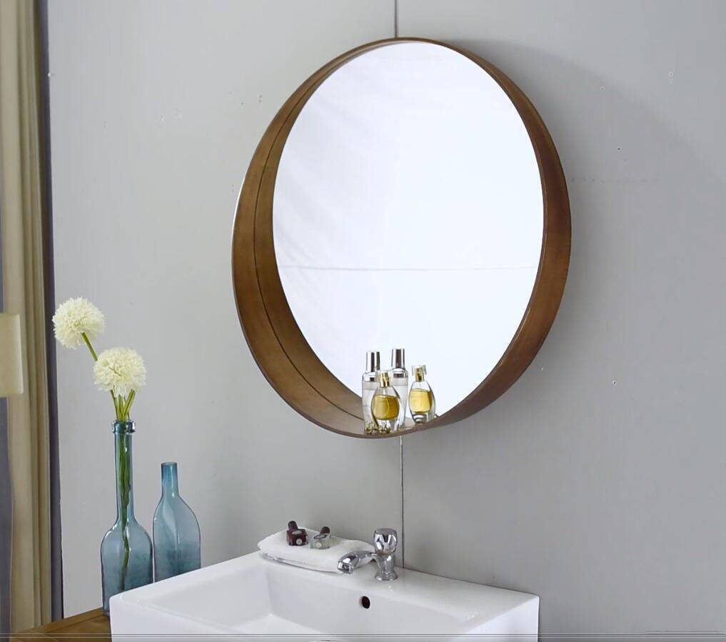 yfzmc3fxelm2367.jpg Nordic Style Solid Wood Frame Mirror Wall Mounted Circular Decor Mirror Bathroom Mirror with Storage Function - WOSEN Mirror
