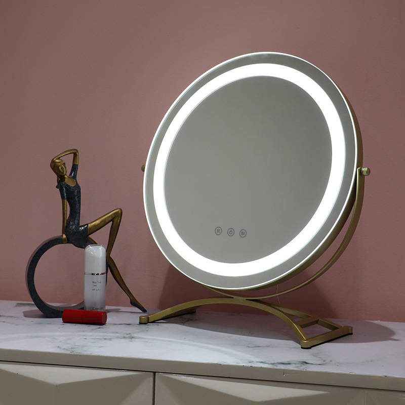 yjcqfnm40g37244.jpg Best Selling Metal Framed Round Vanity Table Desktop Mirror with LED Touch Screen Makeup Three Color Switchable Smart Mirror - WOSEN Mirror