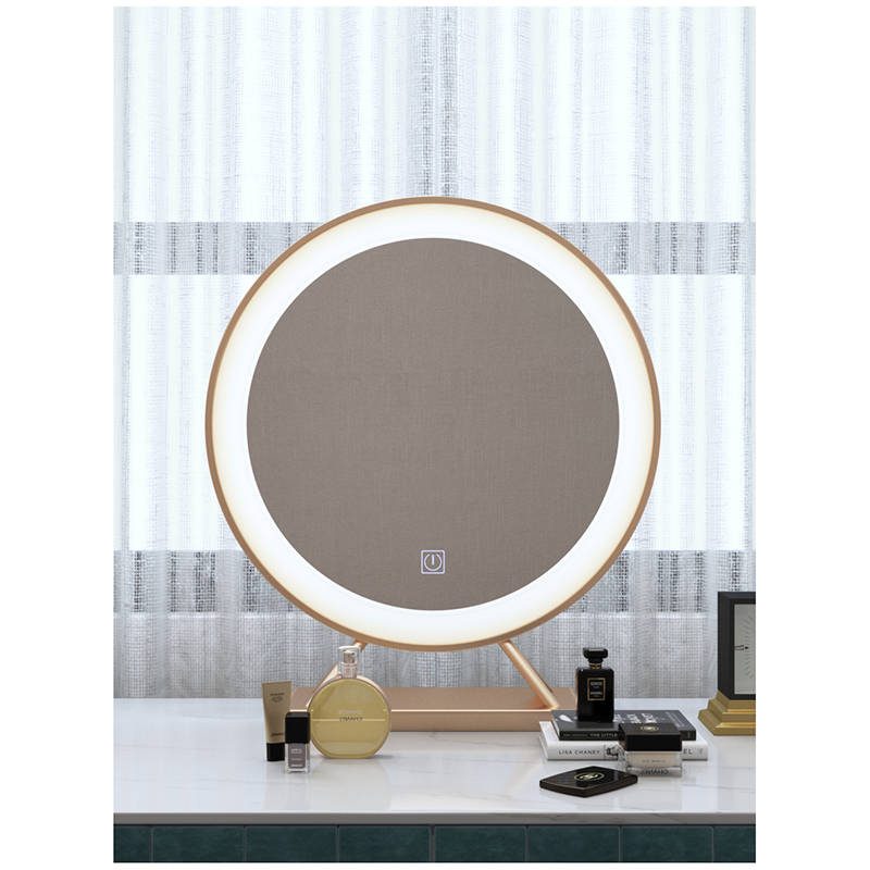 yle3hjxd35l8289.jpg Gold Round Desktop Makeup Mirror Metal Frame Bedroom Home Smart LED Decorative Mirror - WOSEN Mirror