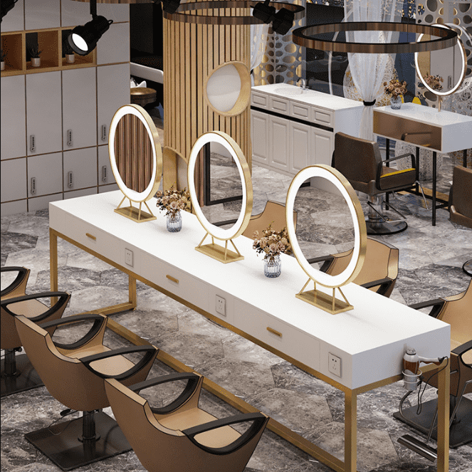 Led Mirror Hair Salon Beauty Salon Hair Salon Studio Double Face Makeup Mirror with Lamp Double Face Desktop Mirror Round Silver - WOSEN Mirror