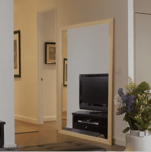 2025 Modern Wood Grain Frame Tall Floor Decorative Brass Mirror Hotel Home Versatile Bathroom Living Room Desktop-Stand Mirror - WOSEN Mirror