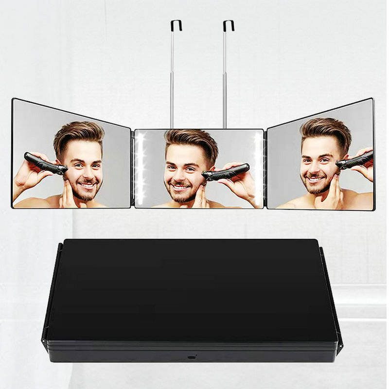 zb40nup0l5g3928.jpg Self Haircut Shaving Mirror with Led Light Hair Dressing Mirror 3 Way Trifold 360 Degree Salon Mirror Wall Mounted - WOSEN Mirror