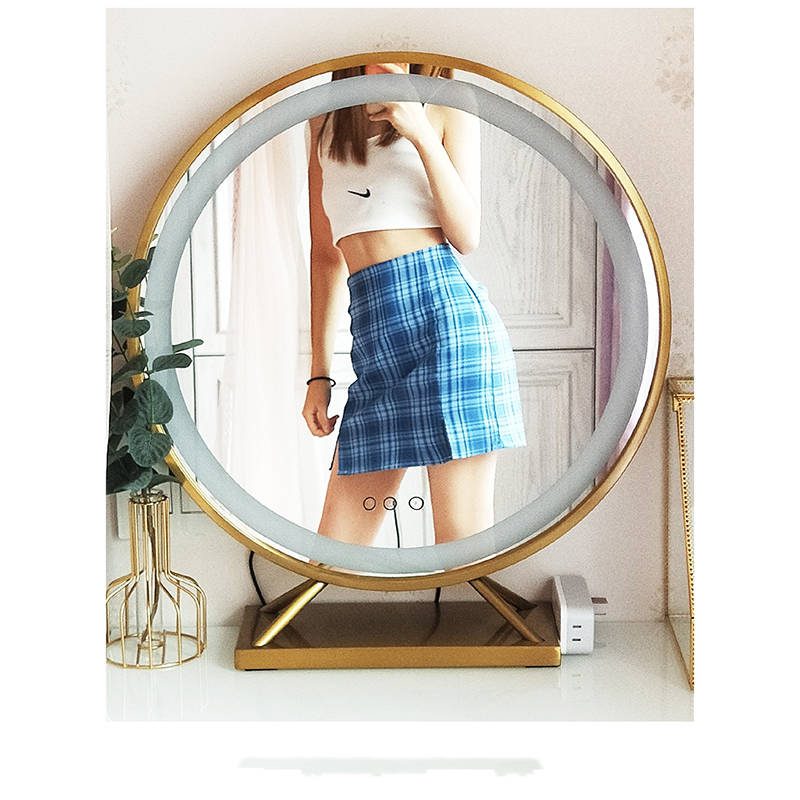 zbsccnunxde8288.jpg Gold Round Desktop Makeup Mirror Metal Frame Bedroom Home Smart LED Decorative Mirror - WOSEN Mirror