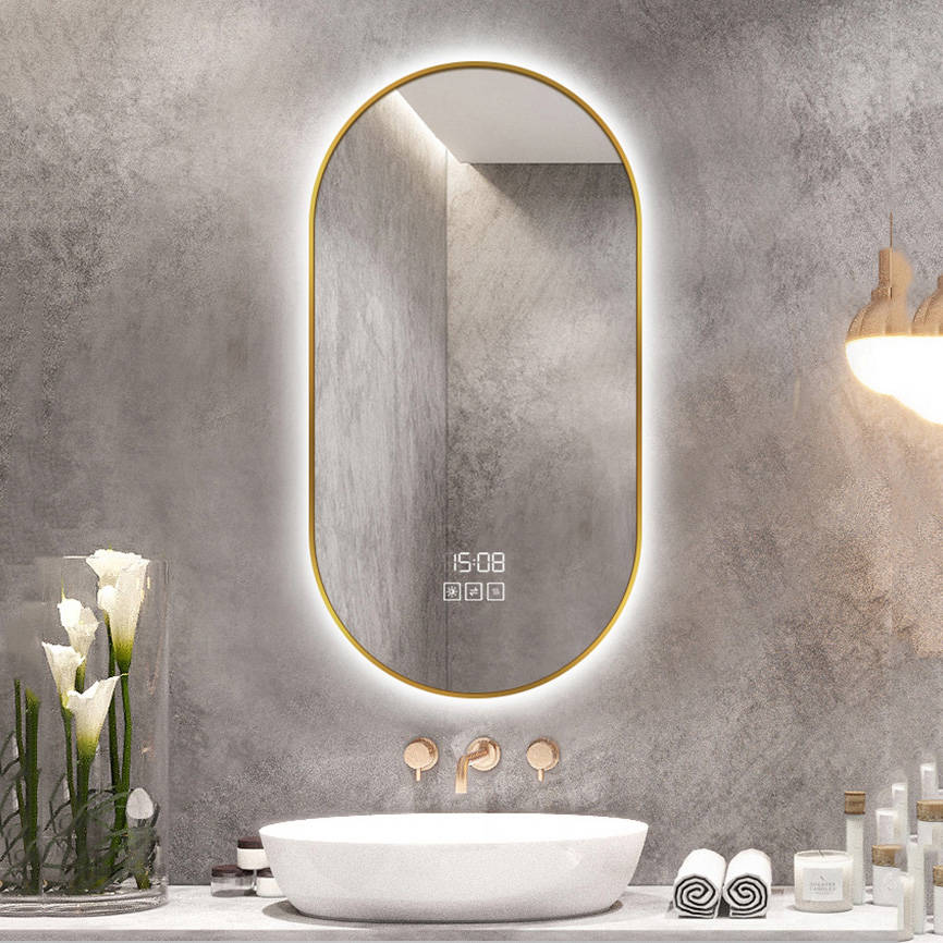 zpknzsz0vgc3526.jpg Hot Sale Illuminated Smart Bathroom Mirror with Anti-fog Oval Aluminum Alloy Frame LED Wall Hanging Modern Design for Home Hotel - WOSEN Mirror